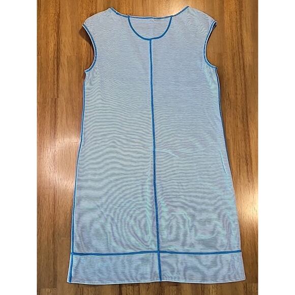 Tommy Bahama Reversible T-Shirt Dress M Blue Pinstripe Lighthouse EUC - Picture 2 of 5